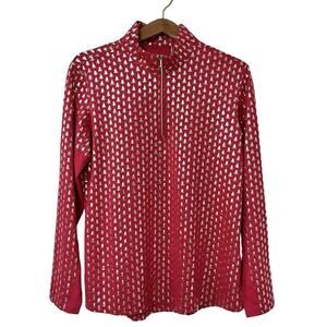 SanSoleil SolCool Golf Zip Mock Top Size L Pink Silver Trees Golf UPF 50 Women's